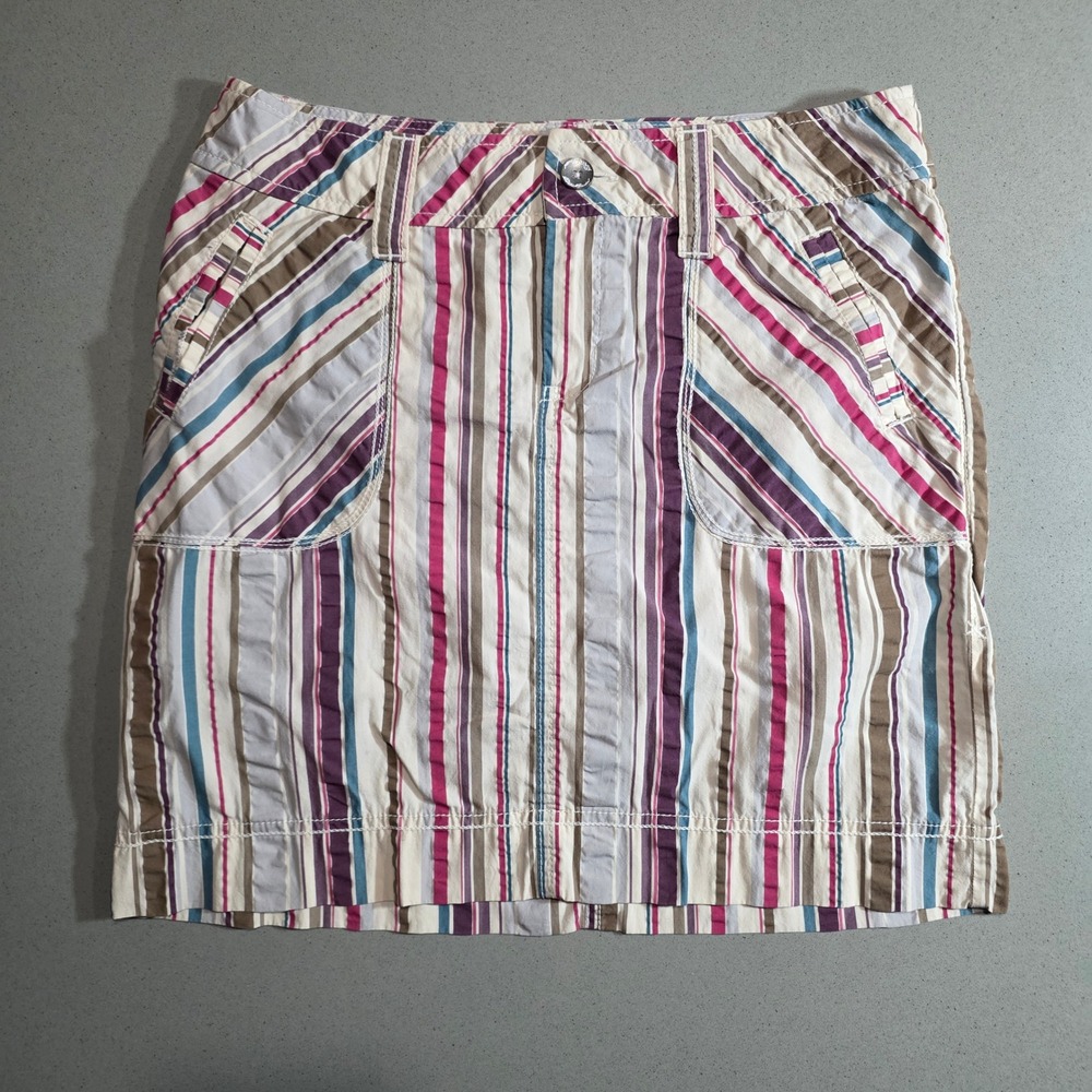 Eddie Bauer Women Multi Color Striped Utility Mini Skirt Size 6 Pink Blue Tan